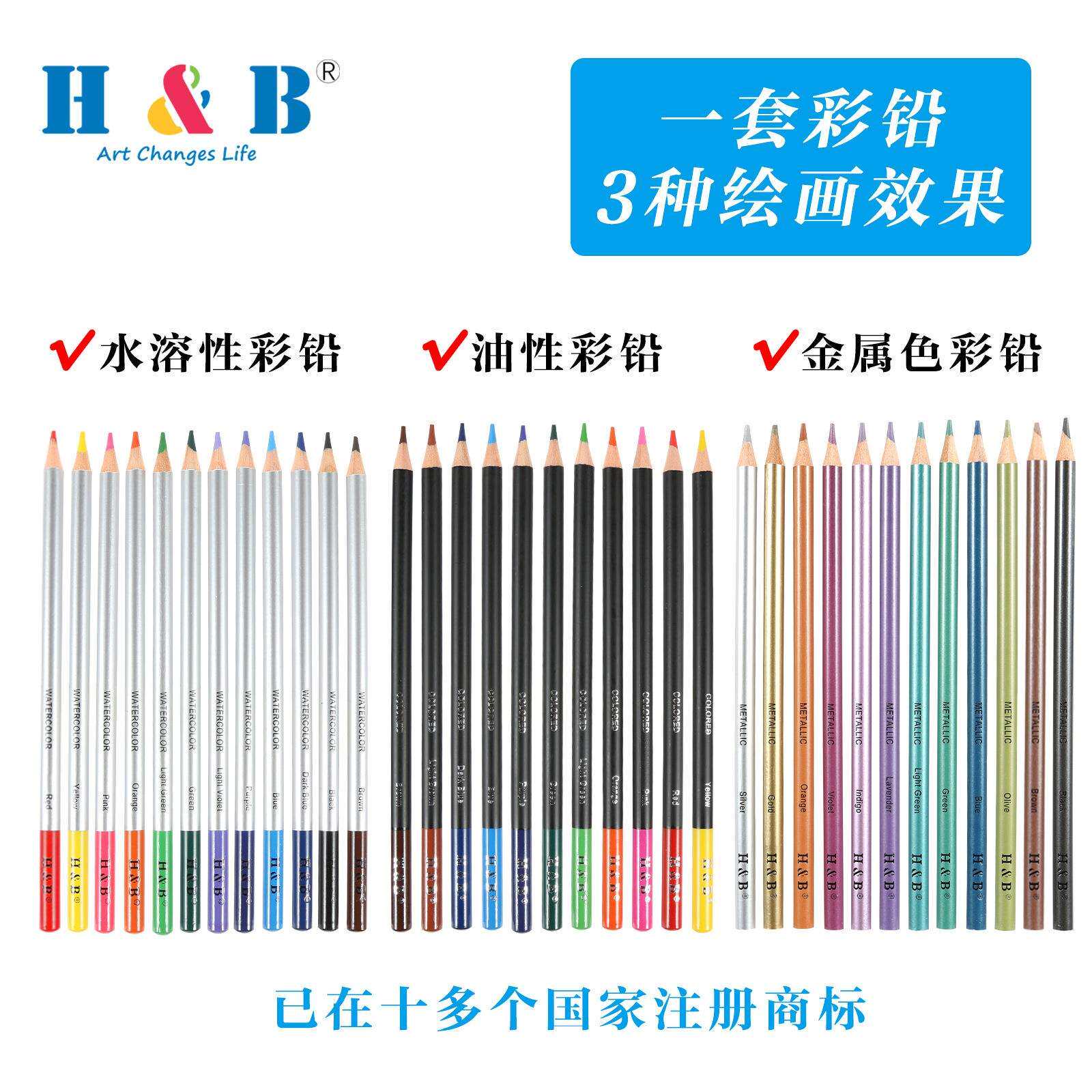 71件素描彩色铅笔套装水溶性金属彩铅专业美术绘画文具铅笔