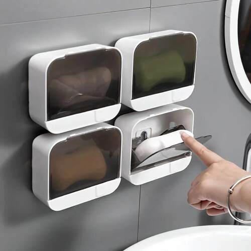 Bathroom Soap Holder Flip Lid Soap Storage Box Wall Mounted
