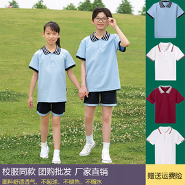 夏季中小学生短袖t恤校服英伦，风男女儿童，polo衫珠地纯棉班服夏装