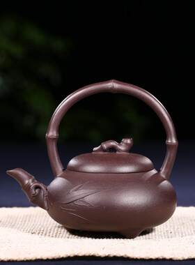 提梁壶宜兴紫砂壶原矿紫泥茶壶汉堂纯手工茶具手提泡茶壶