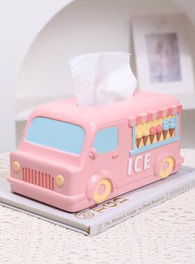 粉桌色巴士面纸抽巾收纳盒厅餐桌客茶几公主房书桌REF9G0汽车纸盒