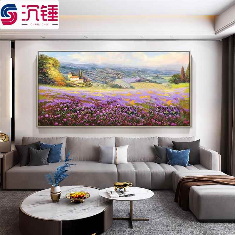 手绘油画简欧花卉田风景餐厅装饰画玄关有框画立体现代横版挂画单图片