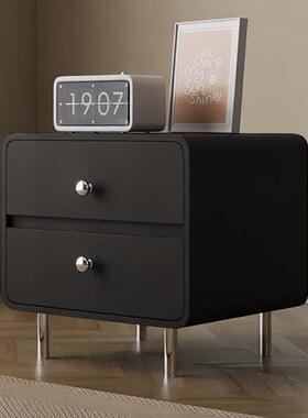 黑色床头柜实木儿童奶油风简约现代白色主卧床边柜皮质高端收纳柜