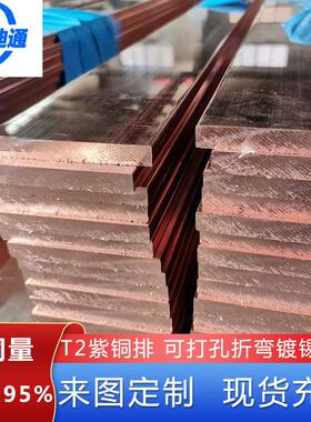 行NTD家国标T2排铜镀锡铜排接地汇流切割排紫打孔折弯导电TMY铜母