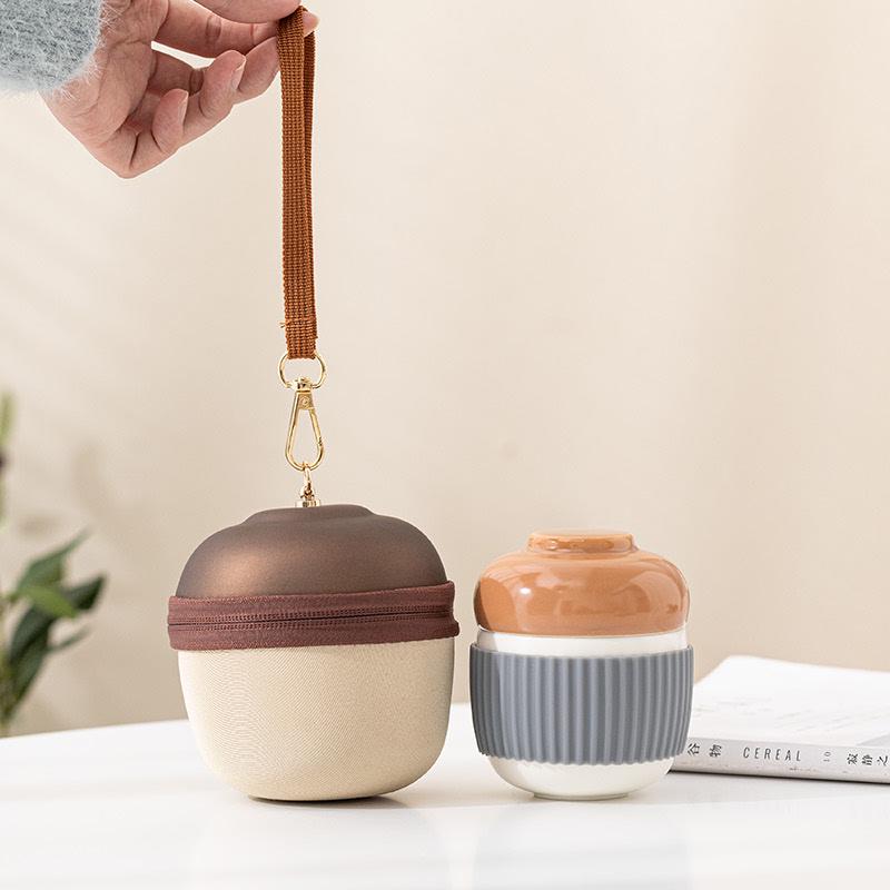 松果快客杯日式旅行茶具套装一壶一杯便携式办公室泡茶杯子过滤杯