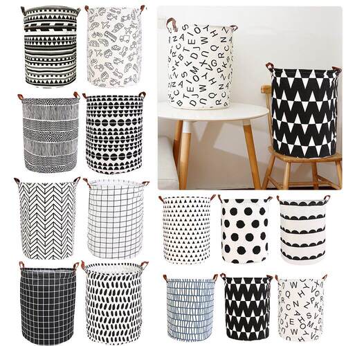 1pc Folding Laundry Basket Round Storage Bin Bag Large Hampe