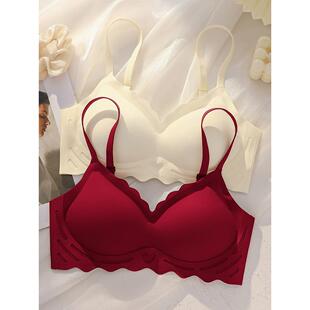 本命年女士内衣裤套装红色内衣结婚新娘马年小胸聚拢薄款胸罩无痕