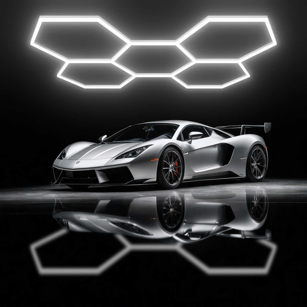 六边形车库灯110V汽车美容工位灯220V防水尘贴膜洗车房蜂窝灯