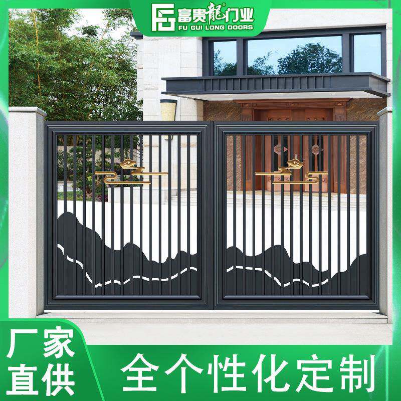 极简铝合金对开铝艺门 雕刻工艺庭院门 乡村铝艺大门别墅庭院门