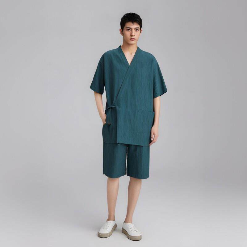 0224新款蒸汗服男款纯棉和服开8802竹节衫时尚洗浴弹力摩服桑拿服