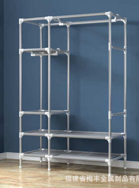 现货批发简易衣柜新款布衣橱加厚加粗19管钢管112CM长送3个收纳盒