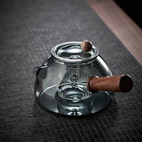 日式璃茶煮壶蒸PAA一体玻耐高温加厚实木侧把壶电陶炉专煮用