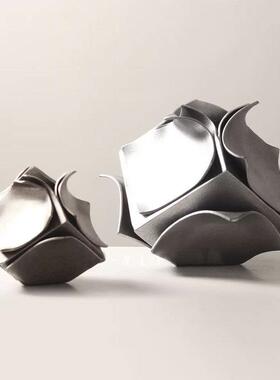 轻奢现代几何创意卷边花器样板间售楼处家居书房卧室艺术装饰摆件