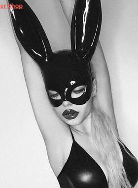 Sexy Cosplay PVC Rabbit Mask With Long Ears Black Bunny Face