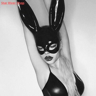 Sexy Cosplay PVC Rabbit Mask With Long Ears Black Bunny Face