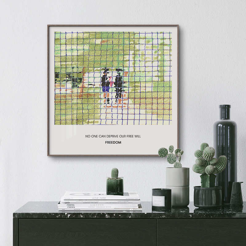 简约北欧装饰画绿色植物风景街道挂画ins小清新壁画小众晶瓷画图片