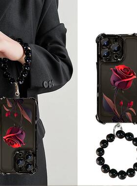 适用华为pura70pro手机壳nova12红色玫瑰手链P60电镀四角气囊防摔新款适用于苹果17promax手机壳iphone16巨好