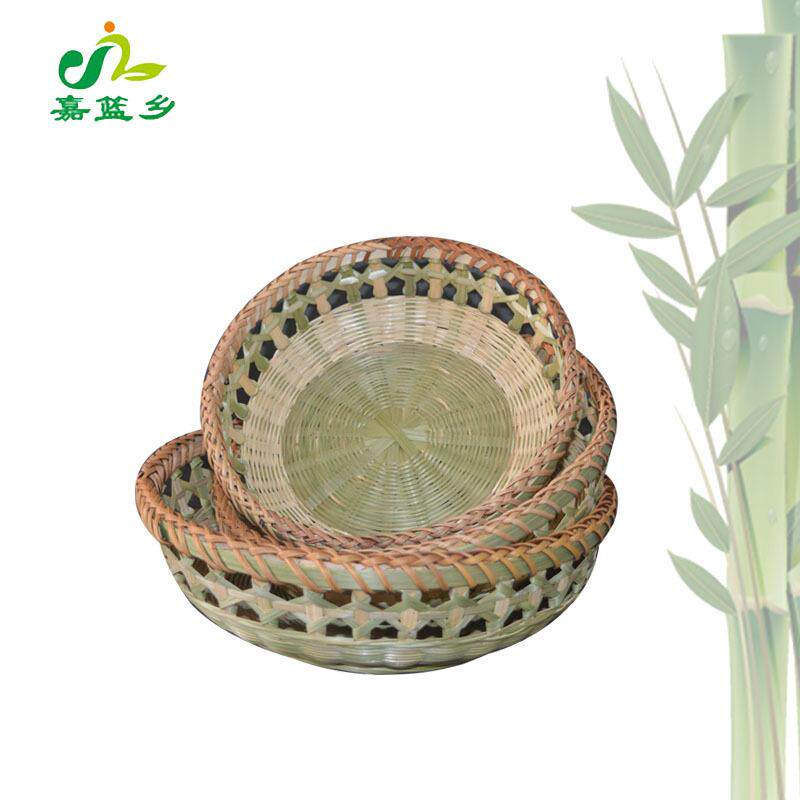 竹编制品竹花篮子馒头筐水果点心托盘农家用圆簸箕竹筐藤编