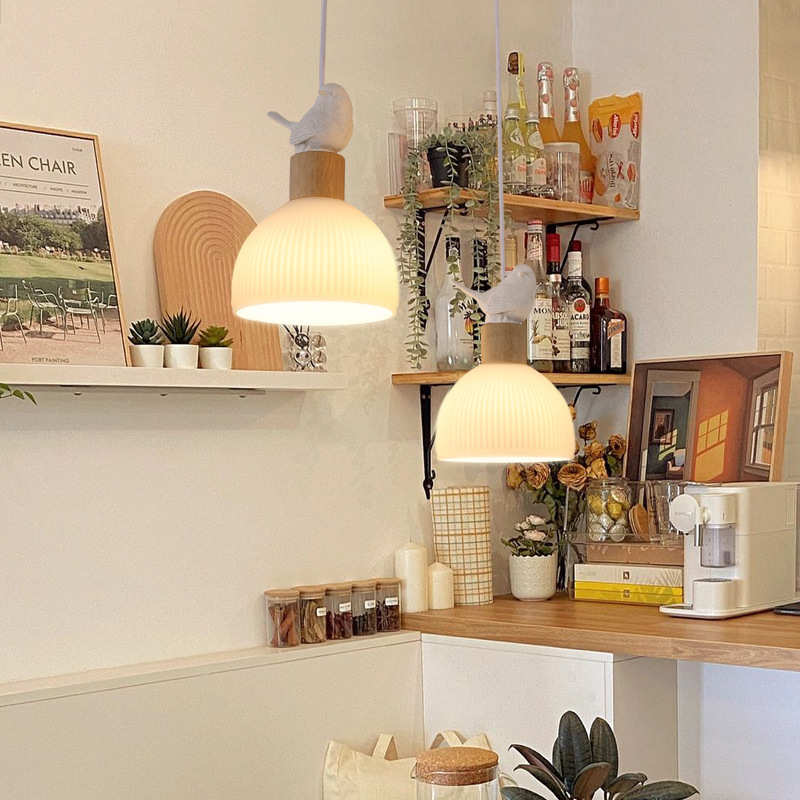 日式原木风小鸟餐厅吊灯创意简约实木吧台走廊过道飘窗吊线灯casa