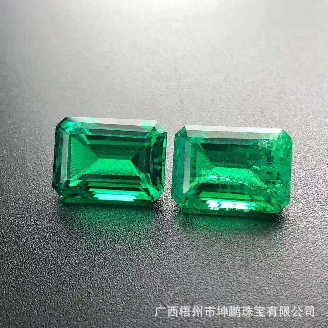 绿宝再生祖母绿长方倒角人工培育宝石自然结晶生成裸石直销
