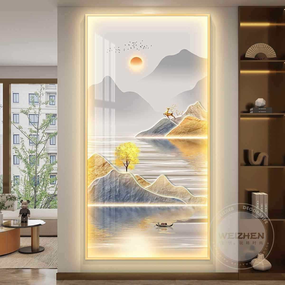 led带灯入户玄关装饰画走廊过道挂画壁画简约现代山水画LED灯画