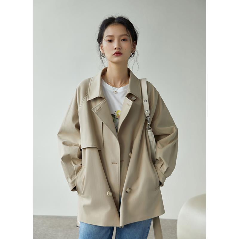自巧小个子卡其色短款风衣女春秋新款英伦风上衣休闲气质通勤外套
