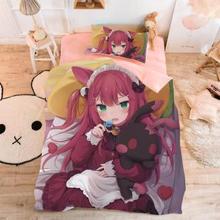 正品 动漫二次猫雫床1三件套.2m羽床猫单娘宿舍单人被套被罩床笠四