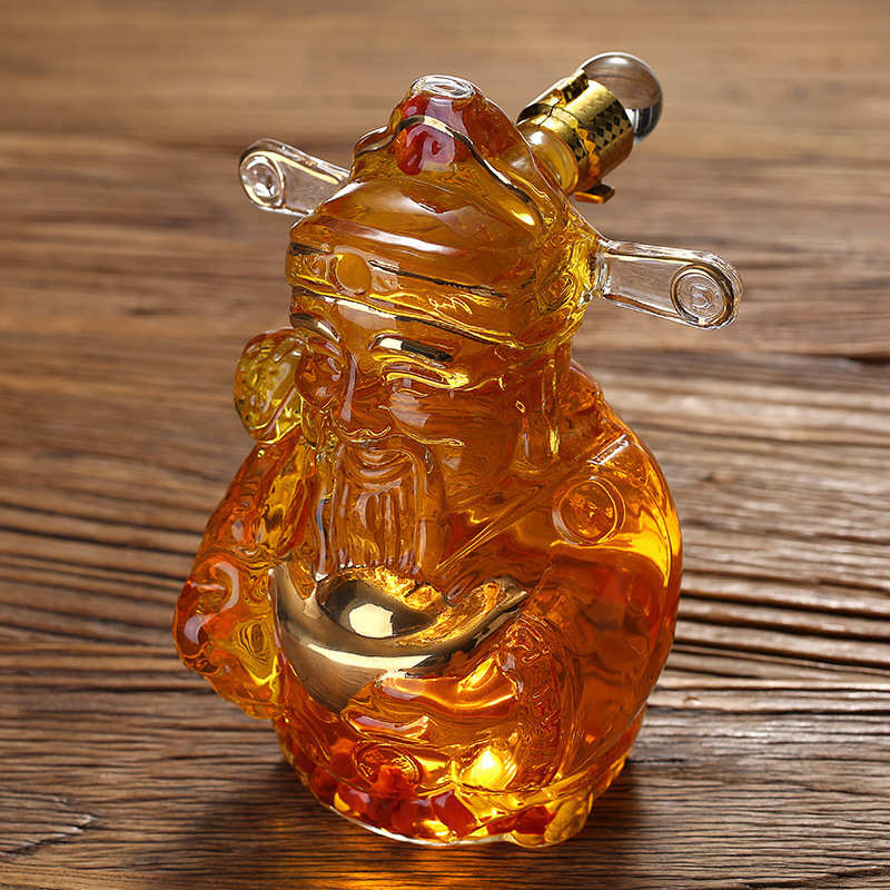财神泡酒瓶工艺酒具财神厂家批发手工吹制艺术酒瓶创意艺术玻璃瓶