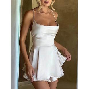 Satin Silk Women Sexy Cami Playsuits Dress Solid Cowl Neck S