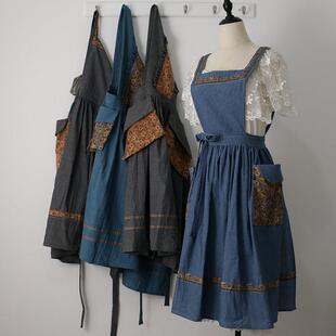 夏季 纯棉布艺透气家居围裙美甲高颜值工作服时尚 罩衣韩版 围腰 薄款
