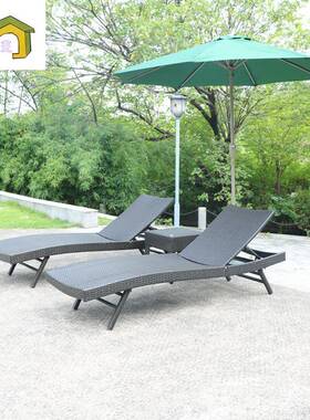 塑室外滩椅别墅庭沙院游泳休闲铁艺池料编藤躺床藤编户外B-003躺