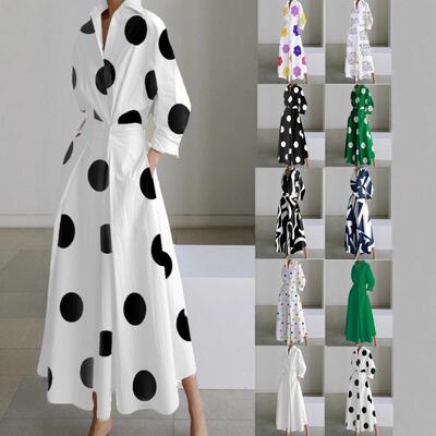 Long sleeved collar printed dress for women's clothing