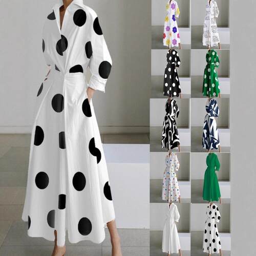 Long sleeved collar printed dress for women's clothing