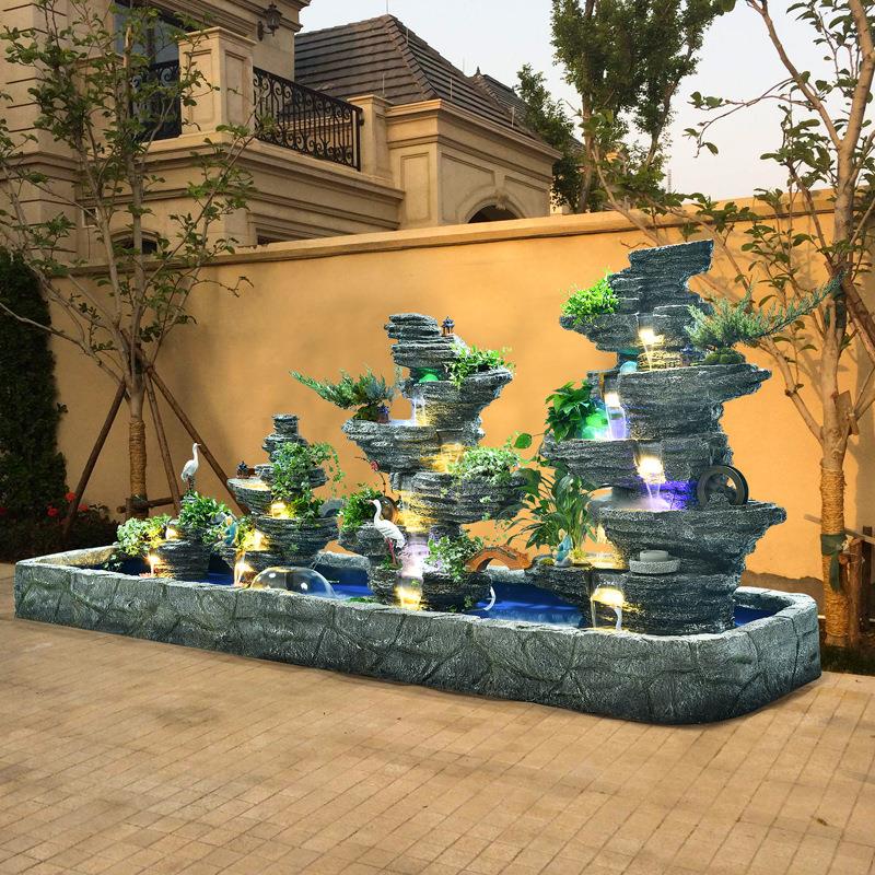 大型院落假山流水喷泉养鱼池花园造景别墅酒店风水轮景观招财摆件