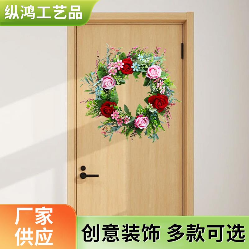纵鸿亚马逊新品春季郁金香花环挂件情人节复活节装饰仿真桉树门挂