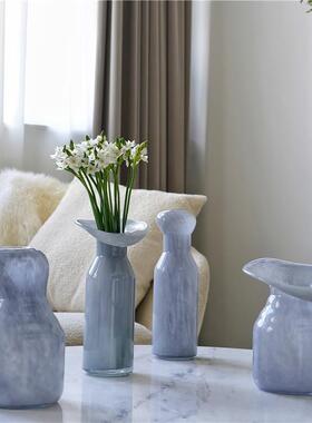 创意简约高级灰大口手工玻璃水培花瓶家居软装台面餐桌家居摆件