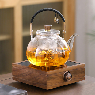 煮茶器玻璃养生壶胡桃木电陶炉煮茶炉 大容量煮茶壶茶水分离新款