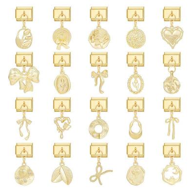 Vintage Gold Color Heart Bow Knot Geometric Pendant Italian