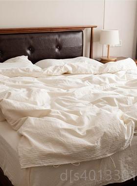 高档A类日式水洗全棉民件套个性宿纯白色酒店四被床套单裸睡床上