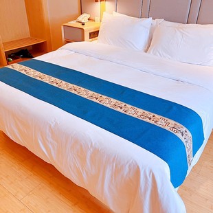 现货速发中式 床旗麻布床尾巾直供简约酒店床盖布桌旗布耐脏红色新