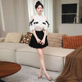 减龄显瘦百褶裙套装 衬衫 小个子学院风泡泡袖 俏皮活泼两件套女夏季