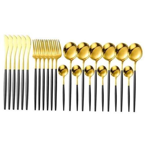24 Pcs Stainless Steel Black Gold Silver Luxury Cutlery Dinn