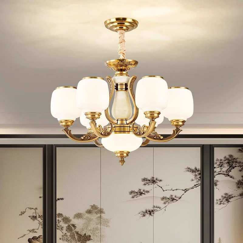 欧式客厅吊灯新款现代简约大气别墅自建房主卧室餐厅玉石灯具中山
