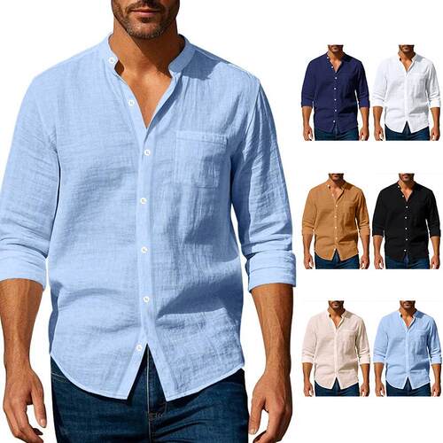 Men's long sleeved shirt made of cotton and linen