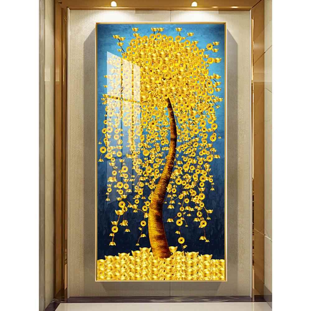 金元宝摇钱发财树入户玄关装饰画正对门走廊过道进门聚财挂画招财