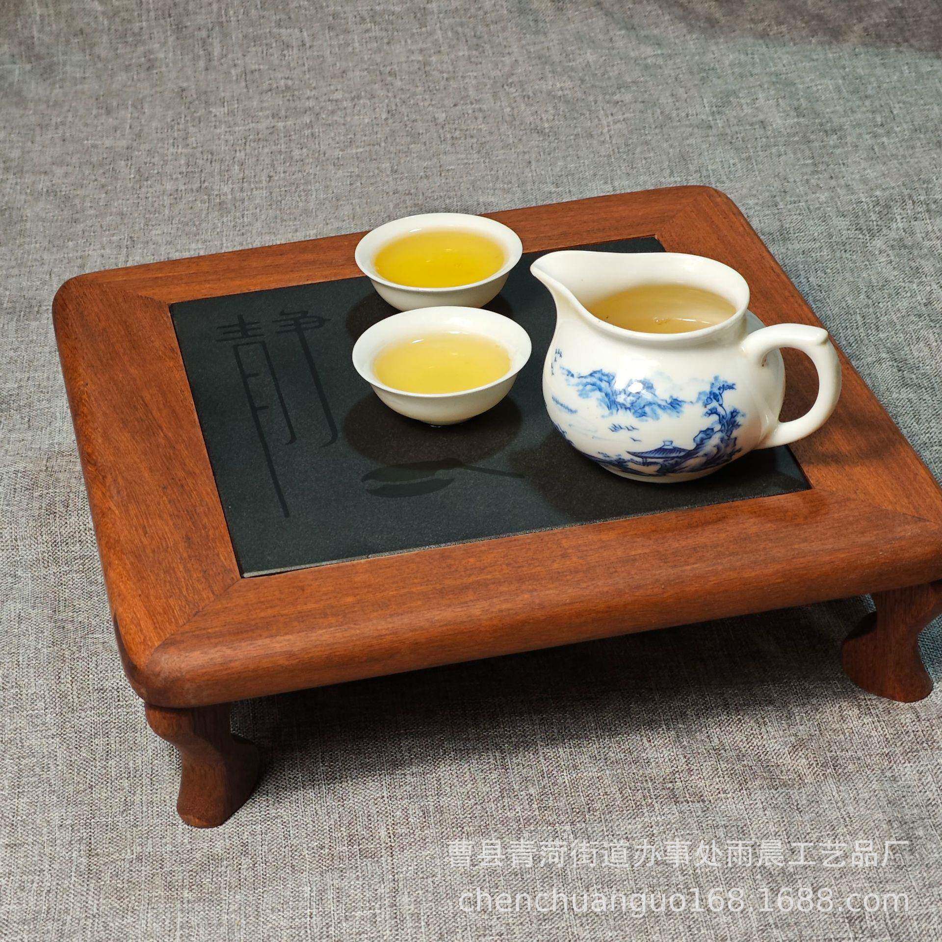 乌金石茶盘实木复古木质瓷板画干泡台青石板干泡台现货
