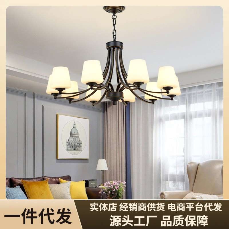 美式乡村吊灯复古铁艺客厅灯田园现代简约大气主卧室餐厅灯具