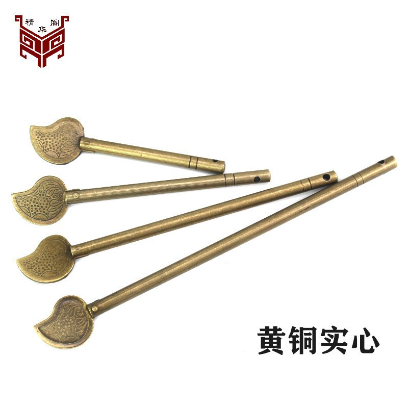 黄铜铜叉仿古插针铜杆直条小叶片箱子柜门铜插栓插棍直条明插销