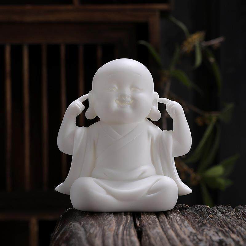 德化中式白瓷四不小和尚摆件禅意沙弥茶桌茶台上摆设盆栽造景装饰