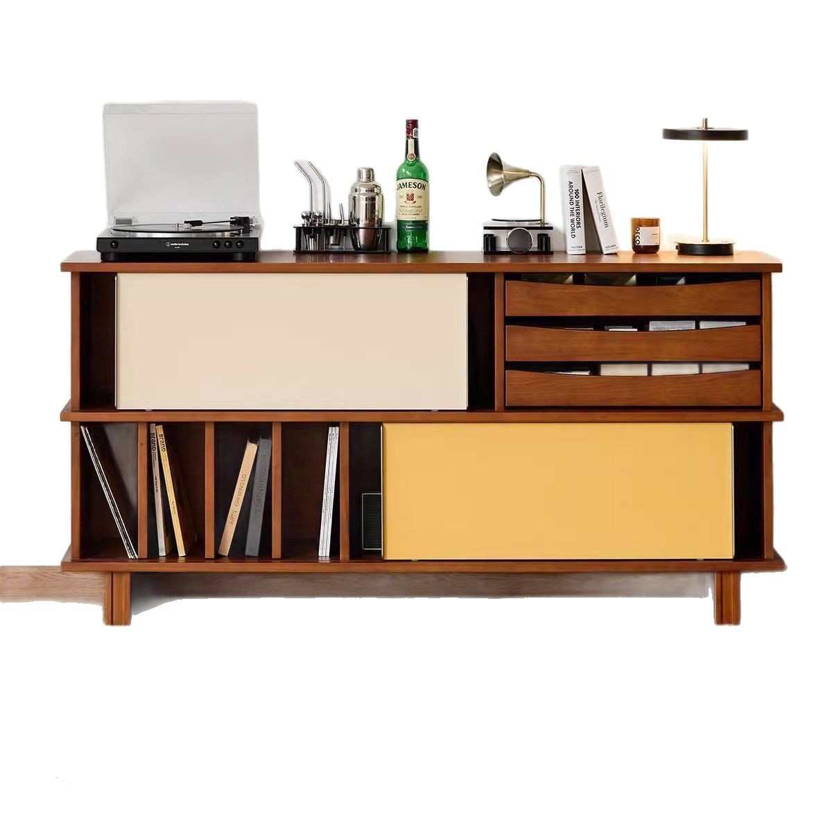 中古靠墙一体收纳斗柜复古实木边柜客厅储物收纳抽屉柜推拉餐边柜